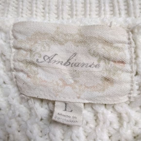 Ambiance Cream Sweater High-Low Cable Knit Sz L Vanilla Girl Cabincore Lagenlook - Picture 7 of 10